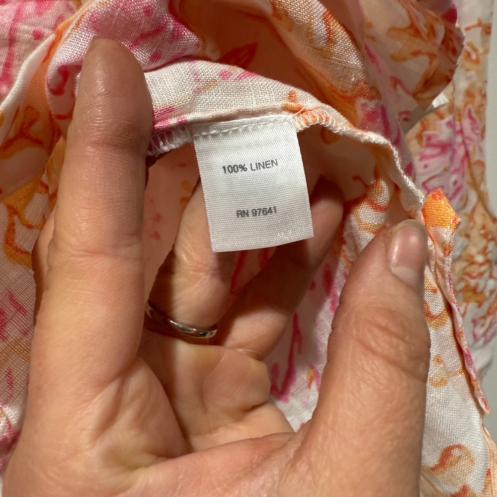 J Jill Love Linen Sea Coral Turtles Print Button Front Tunic Small Petite Coasta - Picture 10 of 11